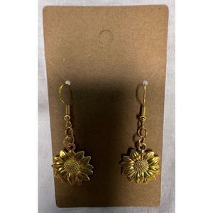 Handmade Shiny Gold Dangly Sunflower Earrings